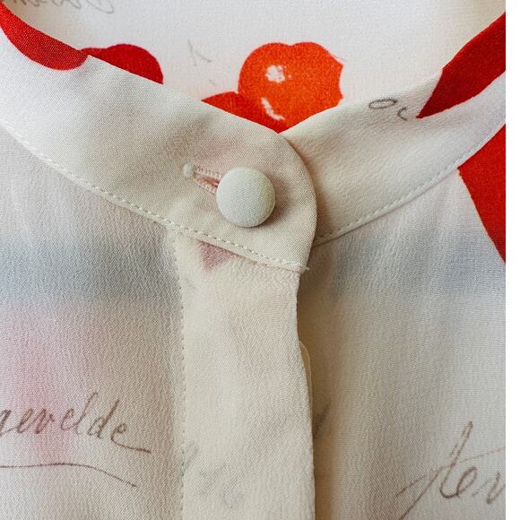 Alexander McQueen Silk Cream Red Pink Petal Long Sleeve Blouse 42 / 10 - Picture 14 of 16